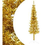 Home outdoor OthersSlim Artificial Half Christmas Tree with Stand Gold 120 cm