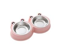 Home Pet Cute Cartoon Frog 2 In 1 Pet Double Bowl Food Set Stock Sufficient Stainless Steel Cat Bowl Dog Bowl (27.5x14.5cm)