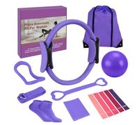 Home Pilates Essentials Kit for Women, Pilates Equipment Ring and Ball Set, 12'' Magic Circle, Yoga Ball,8 Resistance Bands Premium Accessories Kits for Starter Toning Workouts at Home (Purple)
