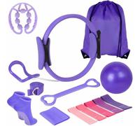 Home Pilates Kit for Women,14 Pcs Kit Include Pilates Circle,Silicone Resistance Bands,Yoga Ball,Stretching Strap,Stretch Band,Bag,Yoga Ring,Socks,Thigh Roller Massager and Back Opener (Purple)