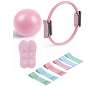 Home Pilates Kit: Pilates Ball & Ring & Grip Socks & 3 Long Resistance Bands & 3 Loop Bands For Full Body Exercise (pink)