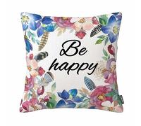 Home Pillow Case Be Happy Surrounded With Flowers And Plants Sofa Pillow Cover 18 X 18 Inches Cotton Linen