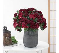 Home Plants Hydrangea Faux Bouquet Flower Heads Decoration 16 Silk Artificial Wild Flowers (Red, One Size)