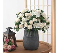 Home Plants Hydrangea Faux Bouquet Flower Heads Decoration 16 Silk Artificial Wild Flowers (White, One Size)