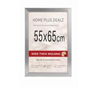 Home Plus Dealz® 55 x 65 cm Large Silver Picture Frame - Large Poster Frame - Modern MDF Wall Art Holder with High-Clarity Acrylic - For Prints & Puzzles - Horizontal/Vertical Hanging
