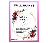 Home Plus Dealz Pink Wall Photo Frame 90 x 60 cm For Display Poster Print Picture With HD Clear Aclyric Front 30x15mm Moulding Metal Hooks MDF Wood