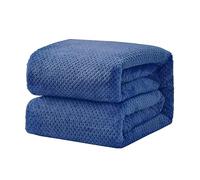 Home Premium style Throws for Beds Double, Soft Cosy Warm Throws for Sofas Honeycomb Waffle Throw Blanket Lightweight Fluffy Faux Fur Throw Winter Fleece Blanket, Navy blue- 150 x 200cm