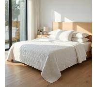 HOME PRIDES 5-Piece King Bedspread Set - 100% Cotton with Cotton Filling - 1 Quilted Bedspread, 2 Compact Pillowcases & 2 Square Cushion Cover, OEKO-TEX Certified, Honeycomb Design, Pearl Ivory