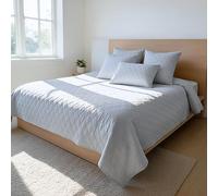 HOME PRIDES 5-Piece King Bedspread Set - 100% Cotton with Cotton Filling - 1 Quilted Bedspread, 2 Compact Pillowcases & 2 Square Cushion Cover, OEKO-TEX Certified, Diamond Design, Light Grey