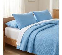 HOME PRIDES 5-Piece King Bedspread Set - 100% Cotton with Cotton Filling - 1 Quilted Bedspread, 2 Compact Pillowcases & 2 Square Cushion Cover, OEKO-TEX Certified, Hexa Weave Design, Air Blue
