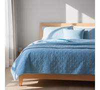 HOME PRIDES 5-Piece King Bedspread Set - 100% Cotton with Cotton Filling - 1 Quilted Bedspread, 2 Compact Pillowcases & 2 Square Cushion Cover, OEKO-TEX Certified, Honeycomb Design, Air Blue