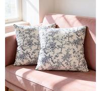 HOME PRIDES Cotton Linen Cushion Covers 45x45cm - Set of 2 Square Decorative Throw Pillow Covers with Hidden Zipper, 100% Sustainable for Sofa, Couch, Bed & Living Room, Midnight Garden