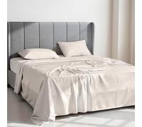 HOME PRIDES Double Flat Sheet Set - 100% Bamboo Viscose Bed Sheets, Ultra Soft Luxury Sateen Sheets, 3-Piece Breathable, Cooling & Hypoallergenic Bamboo Sheets, Oeko-Tex Certified, Light Caramel