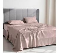 HOME PRIDES Double Flat Sheet Set - 100% Bamboo Viscose Bed Sheets, Ultra Soft Luxury Sateen Sheets, 3-Piece Breathable, Cooling & Hypoallergenic Bamboo Sheets, Oeko-Tex Certified, Cocoa Blush