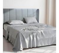 HOME PRIDES Double Flat Sheet Set - 100% Bamboo Viscose Bed Sheets, Ultra Soft Luxury Sateen Sheets, 3-Piece Breathable, Cooling & Hypoallergenic Bamboo Sheets, Oeko-Tex Certified, Smoky Grey