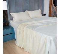 HOME PRIDES Double Flat Sheet Set - 100% Bamboo Viscose Bed Sheets, Ultra Soft Luxury Sateen Sheets, 3-Piece Breathable, Cooling & Hypoallergenic Bamboo Sheets, Oeko-Tex Certified, Pearl Ivory
