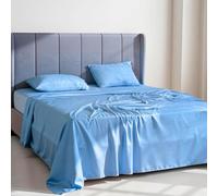 HOME PRIDES Double Flat Sheet Set - 100% Bamboo Viscose Bed Sheets, Ultra Soft Luxury Sateen Sheets, 3-Piece Breathable, Cooling & Hypoallergenic Bamboo Sheets, Oeko-Tex Certified, Frosted Blue