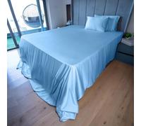Home Prides Double Flat Sheet Set - 100% Bamboo Viscose, Ultra Soft Luxury Sateen 3-Piece Bed Sheets, Breathable, Cooling, Hypoallergenic Bamboo Sheets, Oeko-Tex Certified, Frosted Blue