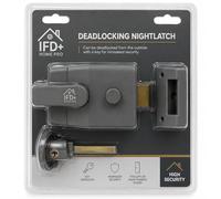 Home Pro Deadlocking Nightlatch Lock, Grey High Security Front Door Lock with Rim Cylinder, 60mm Backset, 2 Keys, Holdback Snib, Fits Left or Right Handed Wooden Doors up to 57mm