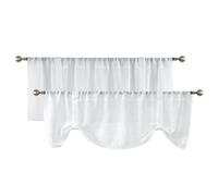 Home Queen White Faux Linen Tie Up Valances for Modern Farmhouse Kitchen, Half Short Semi Sheer Curtain Valences Topper for Small Windows, Bedroom, Closet(54" W x 20" L, 2 Pieces)