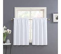 Home Queen White Water Resistant Bathroom Window Curtain, Waffle Textured Half Tier Curtains for Kitchen Cafe, 36" W X 45" L Inches, Set of 2
