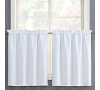 Home Queen White Water Resistant Bathroom Window Curtain, Waffle Textured Half Tier Curtains for Kitchen Cafe, 36" W X 36" L Inches, Set of 2
