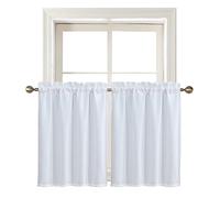 Home Queen White Water Resistant Bathroom Window Curtain, Waffle Textured Half Tier Curtains for Kitchen Cafe, 28" W X 36" L Inches, Set of 2