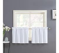 Home Queen White Water Resistant Bathroom Window Curtain, Waffle Textured Half Tier Curtains for Kitchen Cafe, 36" W X 24" L Inches, Set of 2