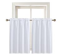 Home Queen White Water Resistant Bathroom Window Curtain, Waffle Textured Half Tier Curtains for Kitchen Cafe, 28" W X 45" L Inches, Set of 2