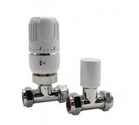 Home Range 15mm Str Westherm Classic Trv Twin Pack White - Straight Radiator Valves, Durable, Chrome & White Finish, Easy Install