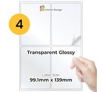 Home Range 40 Transparent Glossy Sticker Paper (4 per Sheet, 10 A4 Sheets) | Multi-Purpose Printable Clear Label Stickers for Filing, Personalisation, Scratch Protection