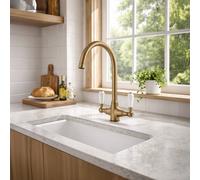 Home Range Antiquity Antique Brass Kitchen Mixer Tap With Swan Spout And Dual Ceramic Handles - Traditional Design