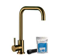 Home Range Brushed Gold Kitchen Sink Mixer Tap, 304 Stainless Steel, Single Lever, Angular Swivel Neck, Lead-Free, Easy Install & Cleaning Kit, 5-Year Warranty