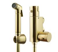 Home Range Brushed Gold Thermostatic Bidet Shower Douche Set | Brass Muslim Shattaf Toilet Sprayer for Bathroom Hygiene | Includes Shower Hose & Wall Bracket Holder (1 Douche Kit)