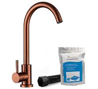 Home Range™ Brushed Rose Gold Kitchen Sink Mixer Tap | Comes with Cleaning and Fitting Kit | Luxurious 304 Stainless Steel Swivel Neck Single Lever Mono-bloc Tap | 5 Years Warranty