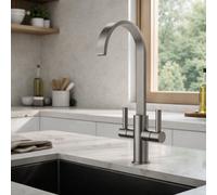 Home Range Carna Kitchen Mixer Tap Brushed Nickel Finish With Swept Spout & Twin Handles - Durable Brass Construction, Modern Look