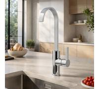 Home Range Carna Swept Spout Kitchen Mixer Tap Chrome - Single Lever Handle, Solid Brass Body, Modern Design, Easy To Install
