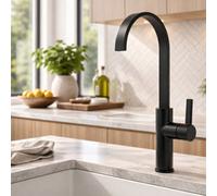 Home Range Carna Swept Spout One Handle Kitchen Mixer Tap Black Finish - Single Lever Control, Solid Brass Modern Design