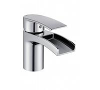 Home Range Cascada Mini Mono Basin Mixer Chrome - Compact Waterfall Design Tap With Lever Handle, Brass Body, Modern Finish