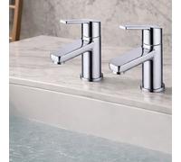 Home Range Chrome Basin Pillar Tap Pair - Modern Lever Handle Bathroom Taps For Hot & Cold - Durable Brass Construction