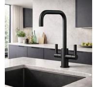 Home Range Clever Alpina Black Kitchen Mixer Tap With Right-Side Dual Handles And High Spout - Modern Matt Finish