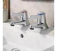 Home Range Clever Araya Mercia Chrome Basin Pillar Tap Pair, Classic Hot & Cold Taps For Two-Hole Basins