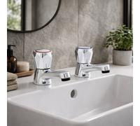 Home Range Clever Araya Mercia Chrome Basin Tap Pair, Traditional Pillar Design With Solid Brass Build