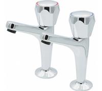 Home Range Clever Araya Mercia High Neck Kitchen Tap Pair Chrome - Modern Hot And Cold Sink Pillar Taps For Kitchen Use