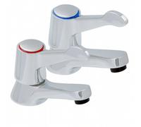 Home Range Clever Araya Mercia Qt Basin Tap Pair Chrome - Modern Lever Handle Bathroom Taps For Hot & Cold Water