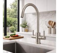 Home Range Clever Elektro Brushed Nickel Kitchen Mixer Tap - Dual Lever Design, Swivel Spout, Solid Brass Body For Long Durability