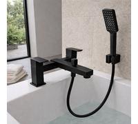Home Range Clever Manta Bath & Shower Mixer Tap Black - Square Modern Design With Shower Handset, Durable Brass Construction