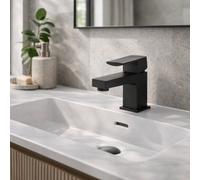 Home Range Clever Manta Mini Mono Basin Mixer Tap Black - Compact Modern Design, Brass Construction, Durable Matt Finish