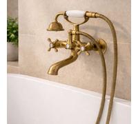 Home Range Clever With2 Antigona Bath And Shower Mixer Tap Bronze - Traditional Wall Mounted Brass Fitting With Shower Kit