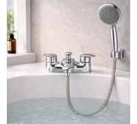 Home Range Derwen Bath & Shower Mixer Chrome - Traditional Bath Tap With Shower Kit, Dual Handle Crosshead Mixer